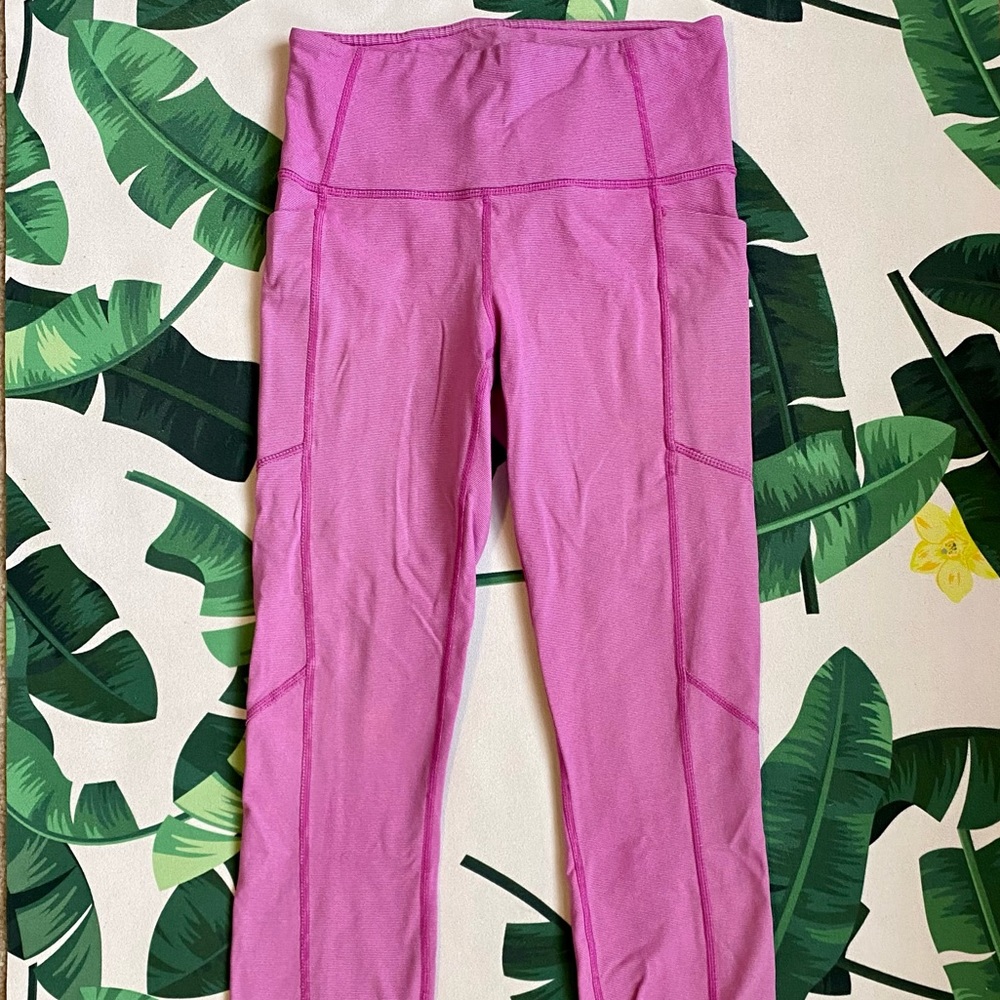 Athleta Leggings Pink Stripe Side Pockets